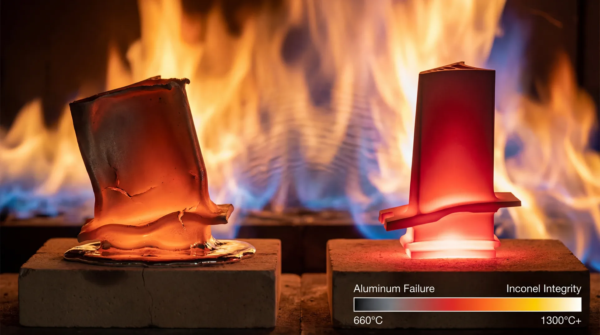 Jet engine combustion chamber component photograph showing high-temperature inconel alloy parts