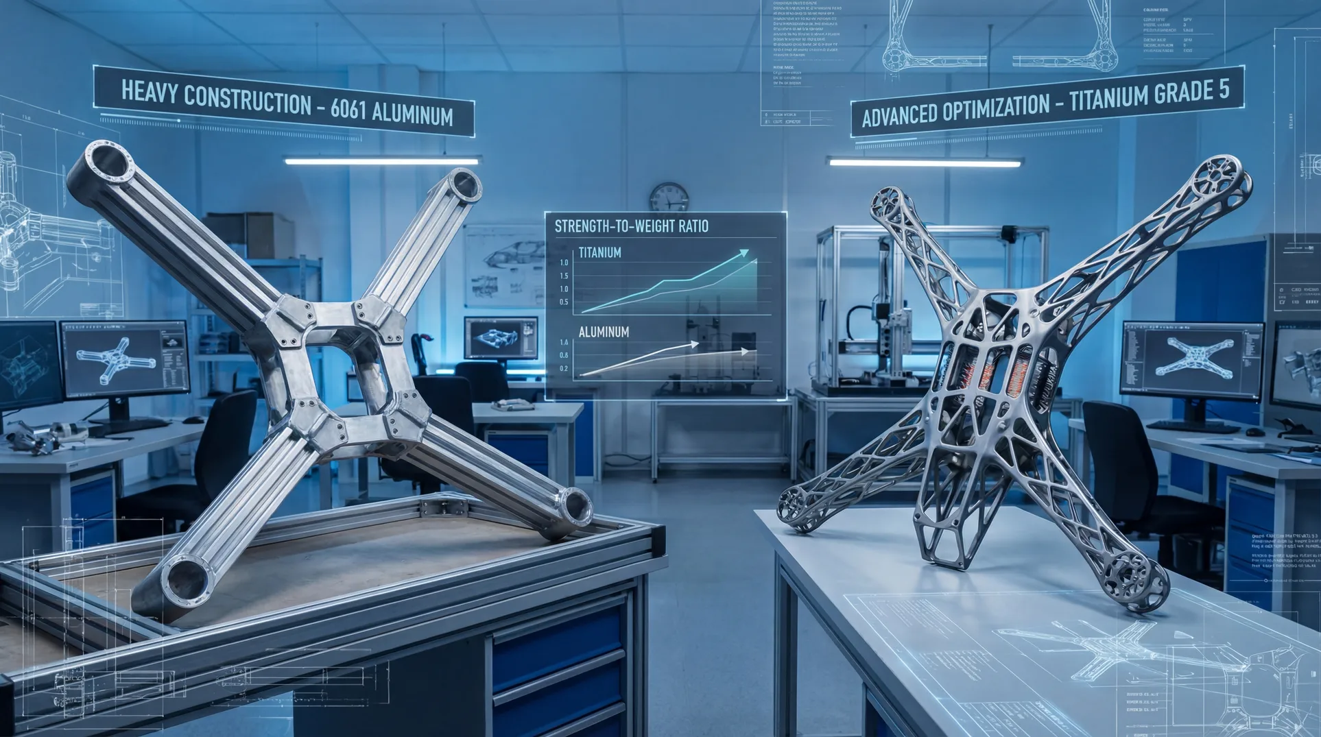 Aerospace structural frame titanium machined parts comparison with aluminum alloy components